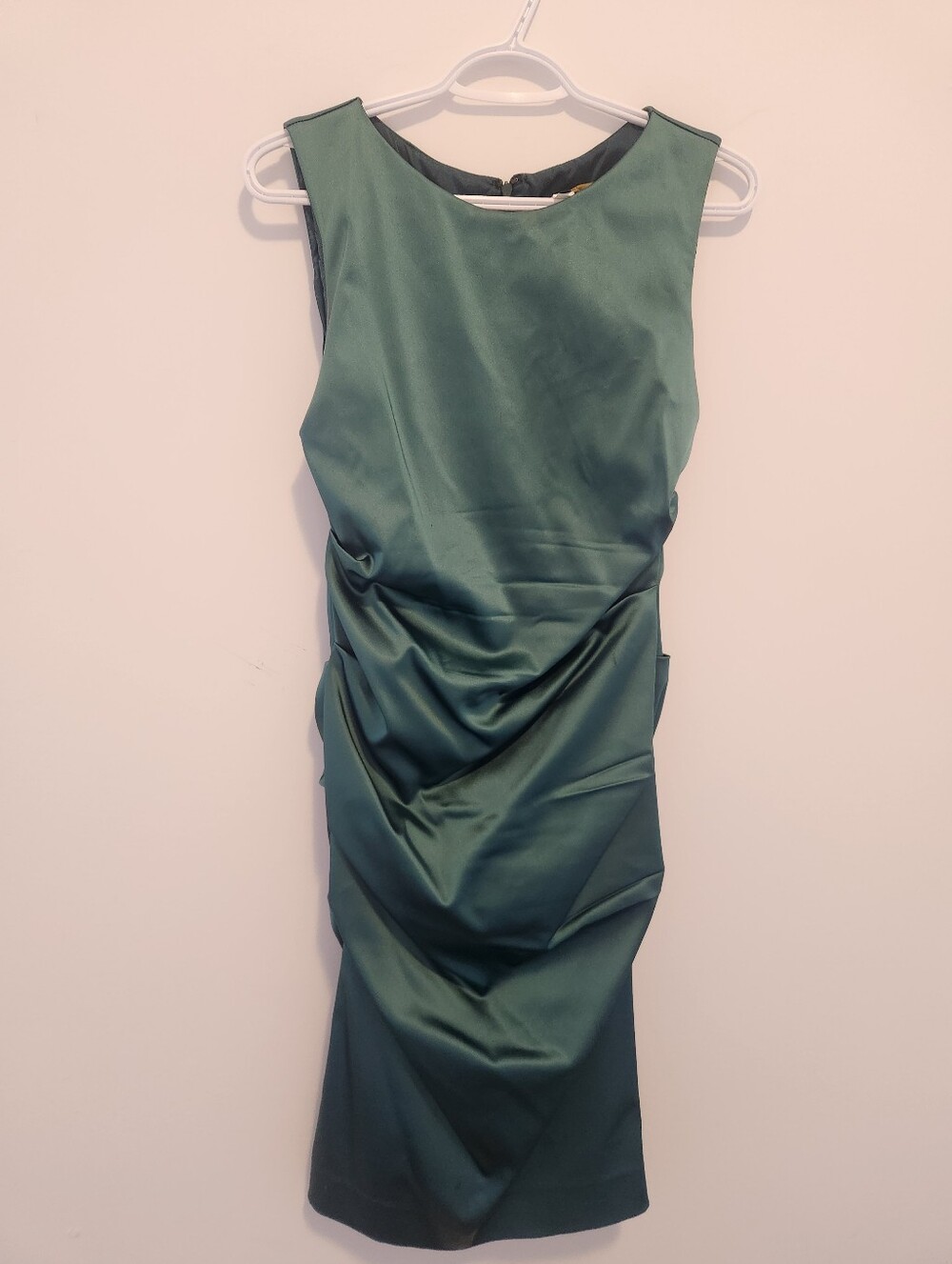 Nicole Miller Forest Green Ruched Sheath Midi Dress